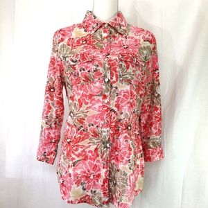 Karen Scott button down shirt pink red brown (J867